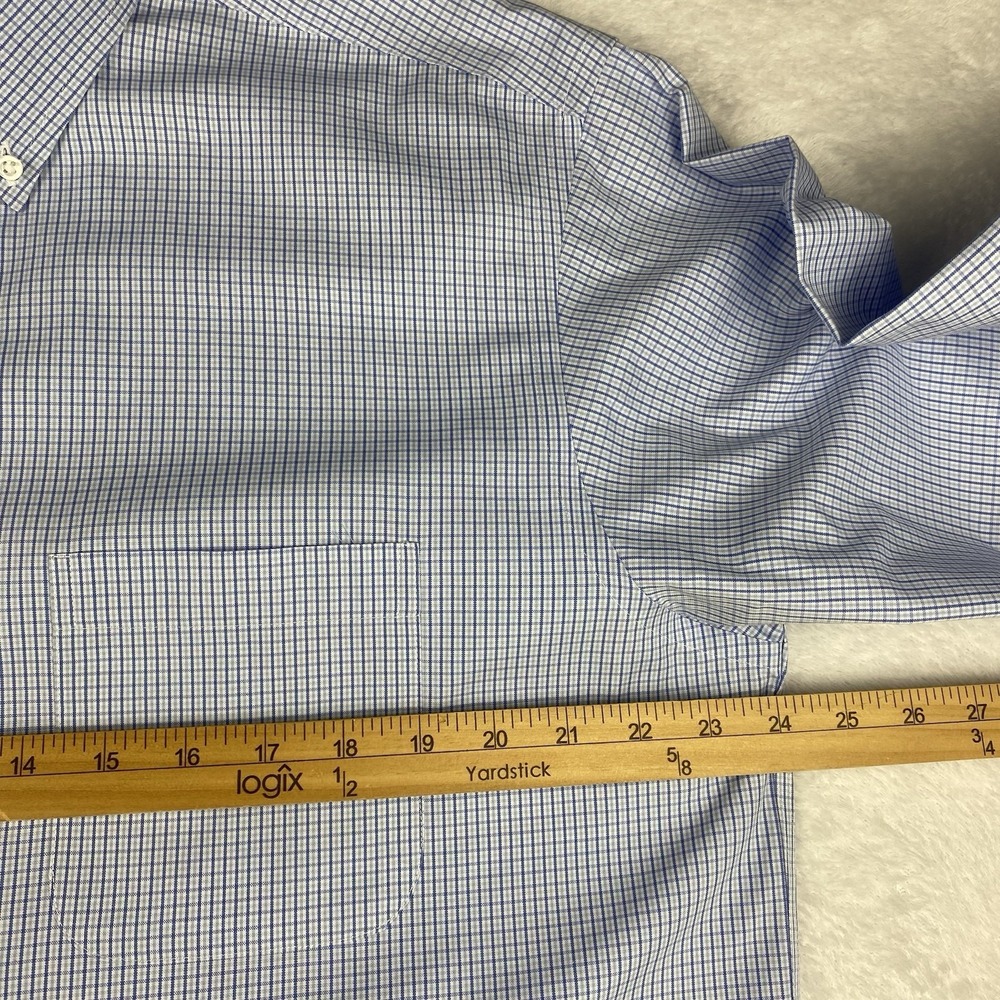 Roundtree & Yorke Gold Label Dress Shirt Mens 17-33 Blue Checks Fitted No Iron - Picture 7 of 9